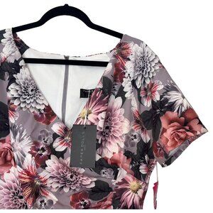 Paper Dolls London Gray & Pink Graphic Floral Cap Sleeve Dress - Size 14 - NWT